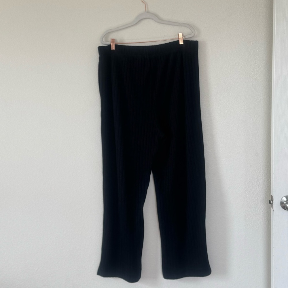 GAP Body Ribbed Wide Leg Pull On Pants Size XL 30 Inseam Mid Rise Pockets Black - Picture 4 of 11